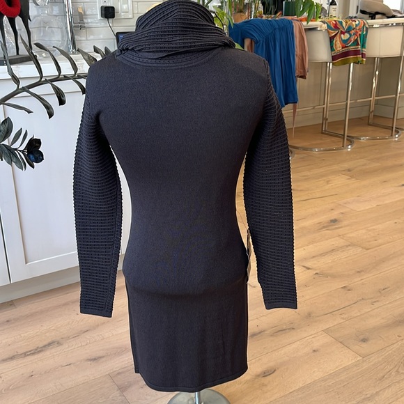 NWT Bebe black fitted knit sweater dress with rolled funnel neck and full lining - Picture 8 of 11